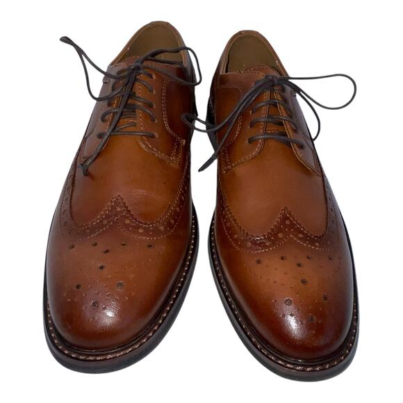 Bar III Men\'s Asherr Long Wing Brogue Leather Dress Shoes Tan Size 8